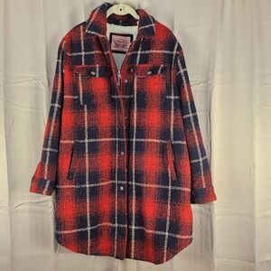 Levi's Womens Red Plaid Wool Blens Sherpa Lined Shacket Shirt Jacket Medium